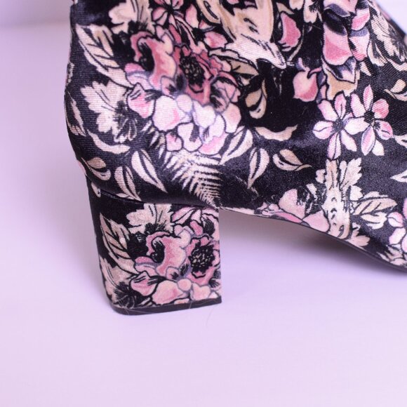 Vintage Cato Women's Coquette Black Velvet Floral Chunky Heel Ankle Boots Size 9 - Picture 3 of 8